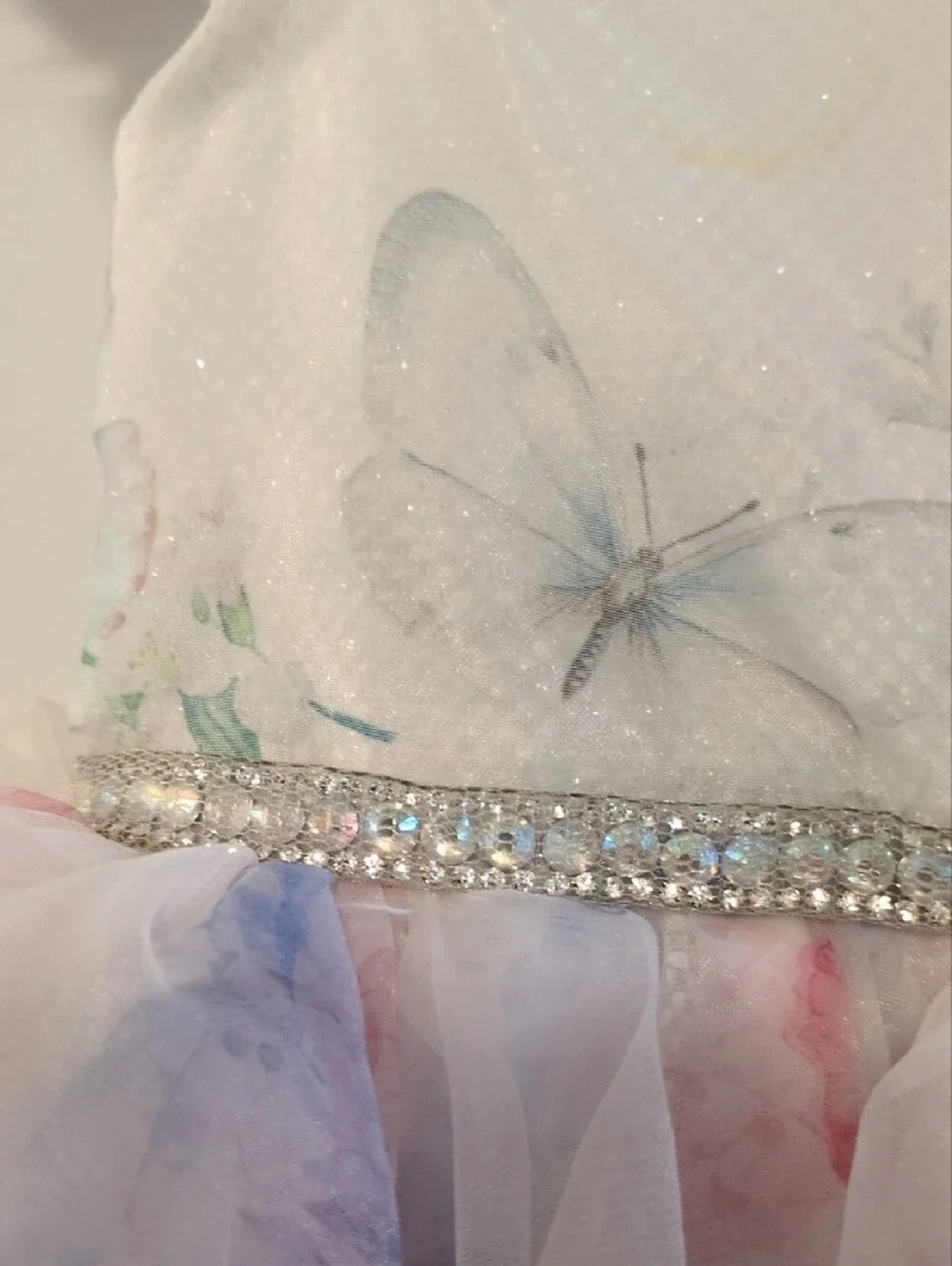 NWT Blueberi Boulevard White Dress With Pastel Butterfly Print Accents - Picture 3 of 6